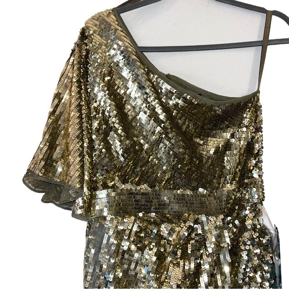 MAC DUGGAL 93540 dress gold 6 sequin one shoulder formal gown maxi wedding prom - Picture 8 of 16